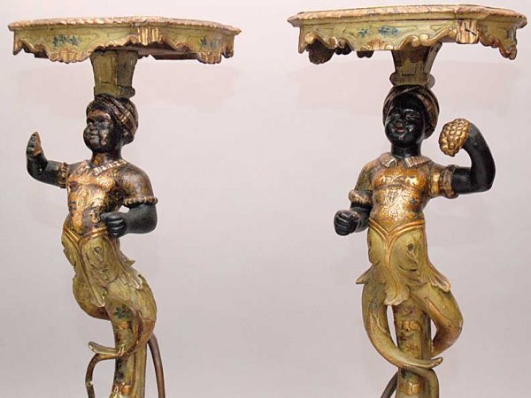 Pair of 18th century Venetian blackamoor, carved - 3