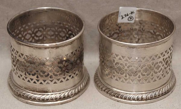 Pair of reticulated sterling wine coasters, 12oz