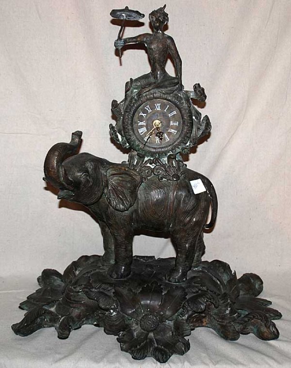 Bronze Decorative clock, monkey atop elephant