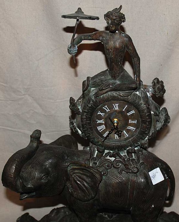 Bronze Decorative clock, monkey atop elephant - 2