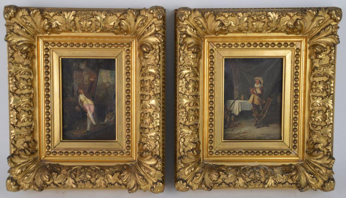 19th Century oil on canvas Paintings of Interiors with: 19th Century oil on canvas Paintings of Interiors with Men Drinking, 4 x 6 inches each. overall framed size 11 x 13 inches