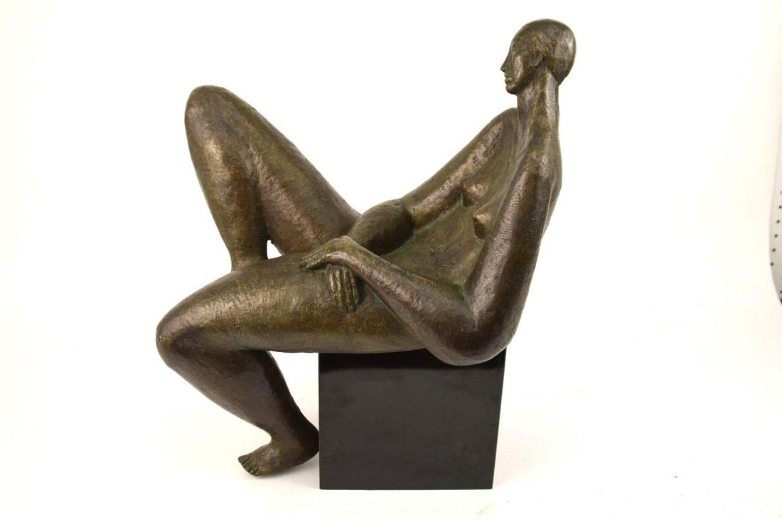 ELLA TULIN BRONZE SCULPTURE (American 1931-2006) BRONZE: ELLA TULIN BRONZE SCULPTURE (American 1931-2006) BRONZE RECLINING NUDE, seated on base, 15 w x 19 tall inches