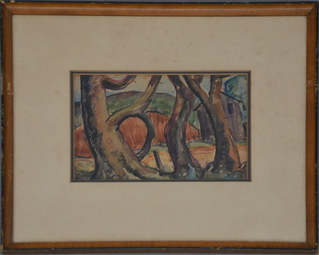 Peter Rotier (American 1888-1963) WPA Artist, Landscape: Peter Rotier (American 1888-1963) WPA Artist, Landscape with Barn, Watercolor on Paper, Signed Rotier ‘35, Image Size 6 x 9 Inches, Framed and Glazed 14 x 16.5 Inches.