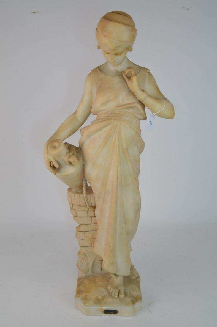 Alabaster Statue “Rebecca at the Well” Signed G. Pugi,: Alabaster Statue “Rebecca at the Well” Signed G. Pugi, Italian 19th c, 7 x 7 x 29