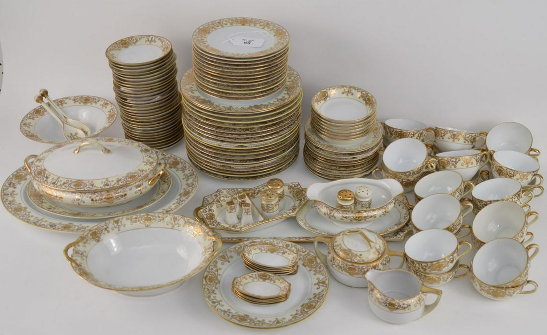 Noritake china service, incl; 19 dinner plates, 30: Noritake china service, incl; 19 dinner plates, 30 saucers, 24 cups, 13 salad plates (7 1/2"dia), 12 dessert/ b&b plates, 11 butter pats, 2 plates (8 1/2" dia) and 16 assorted serving pieces, 140 piec