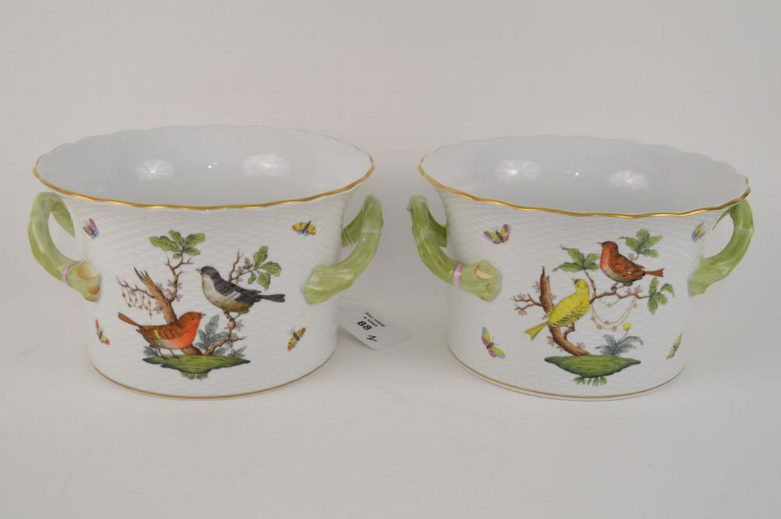 (2) Herend "Rothschild" Cache Pot with vine handles,: (2) Herend "Rothschild" Cache Pot with vine handles, 6"h x 10"dia