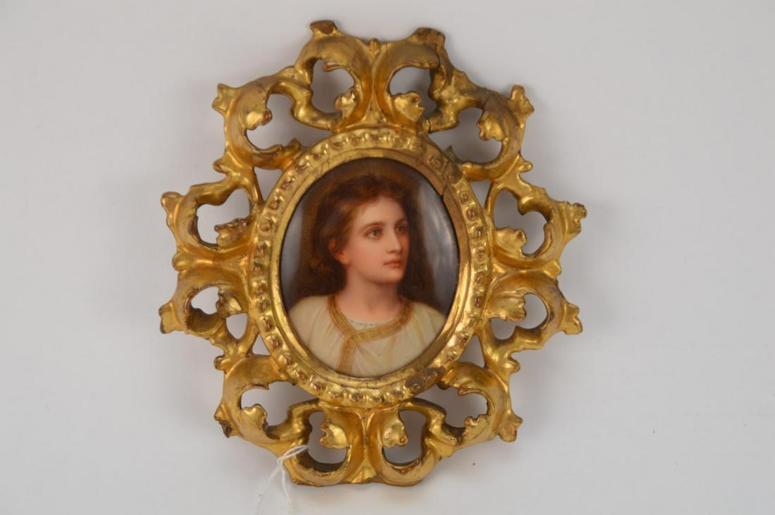 PAINTED PORCELAIN PLAQUE "Jesus in the Temple" after H.: PAINTED PORCELAIN PLAQUE "Jesus in the Temple" after H. Hoffman. 2.75" x 3.75"