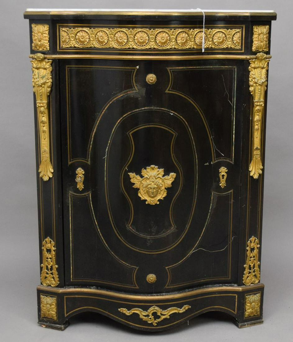 Napoleon III Encoignure with Bronze Mounts. Size 31" x: Napoleon III Encoignure with Bronze Mounts. Size 31" x 19" x 41". Condition: this piece has some former bug damage. The house was tented and they are not active.