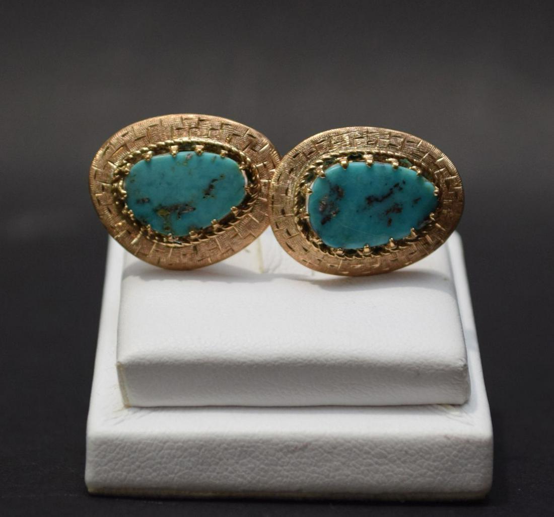 14K Yellow Gold Turquoise Cufflinks. Weight 12.1 grams: 14K Yellow Gold Turquoise Cufflinks. Weight 12.1 grams