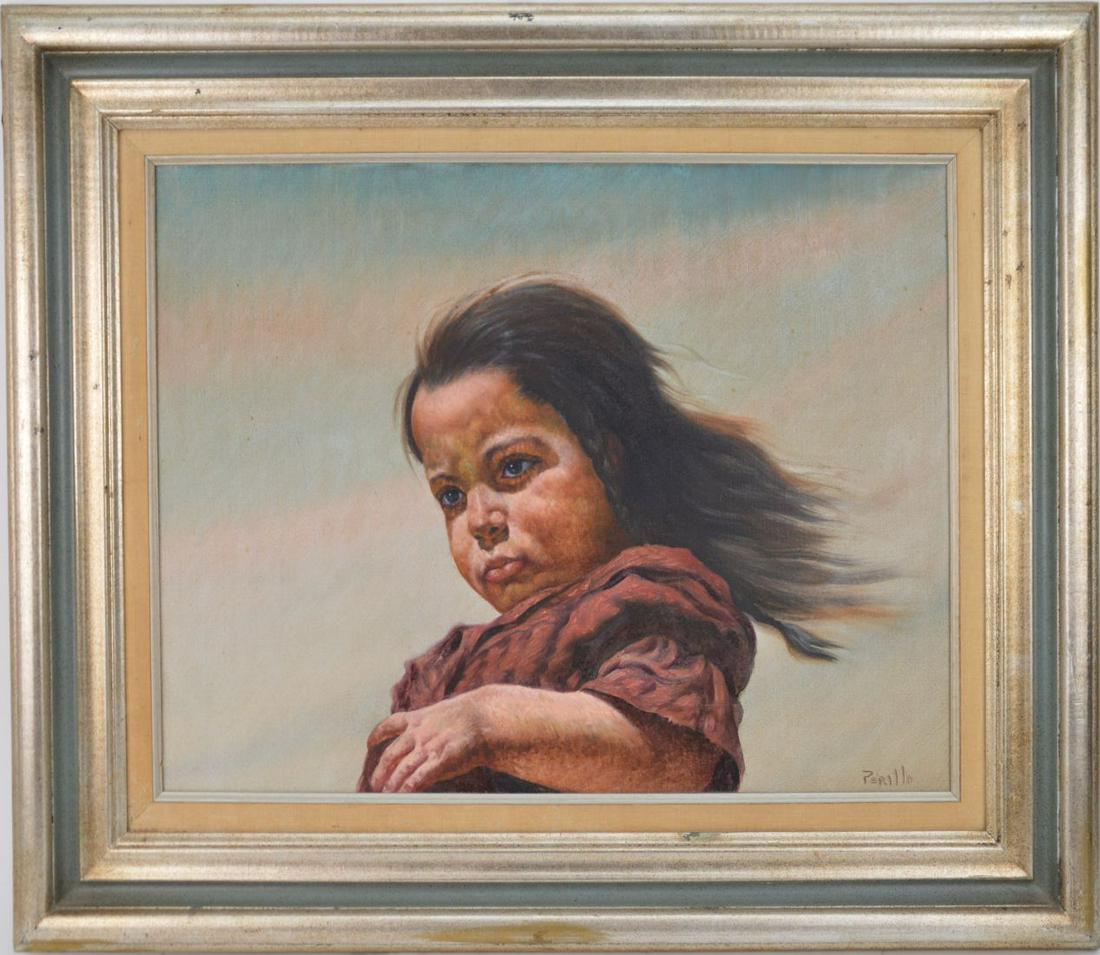 Gregory Perillo (American Born 1927/32) oil on canvas,: Gregory Perillo (American Born 1927/32) oil on canvas, Portrait Young Am. Indian Girl, 18 x 24 inches