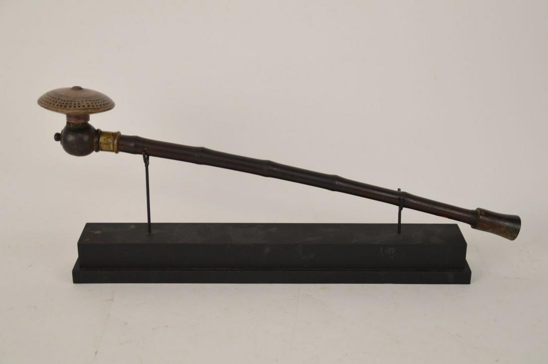 Early Opium Pipe with Display Stands, 22"L: Early Opium Pipe with Display Stands, 22"L