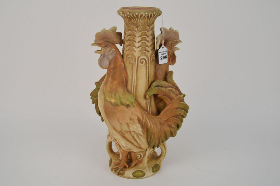 “Amphora” Pottery Case with two Roosters (Marked) 9 x: “Amphora” Pottery Case with two Roosters (Marked) 9 x 16.5