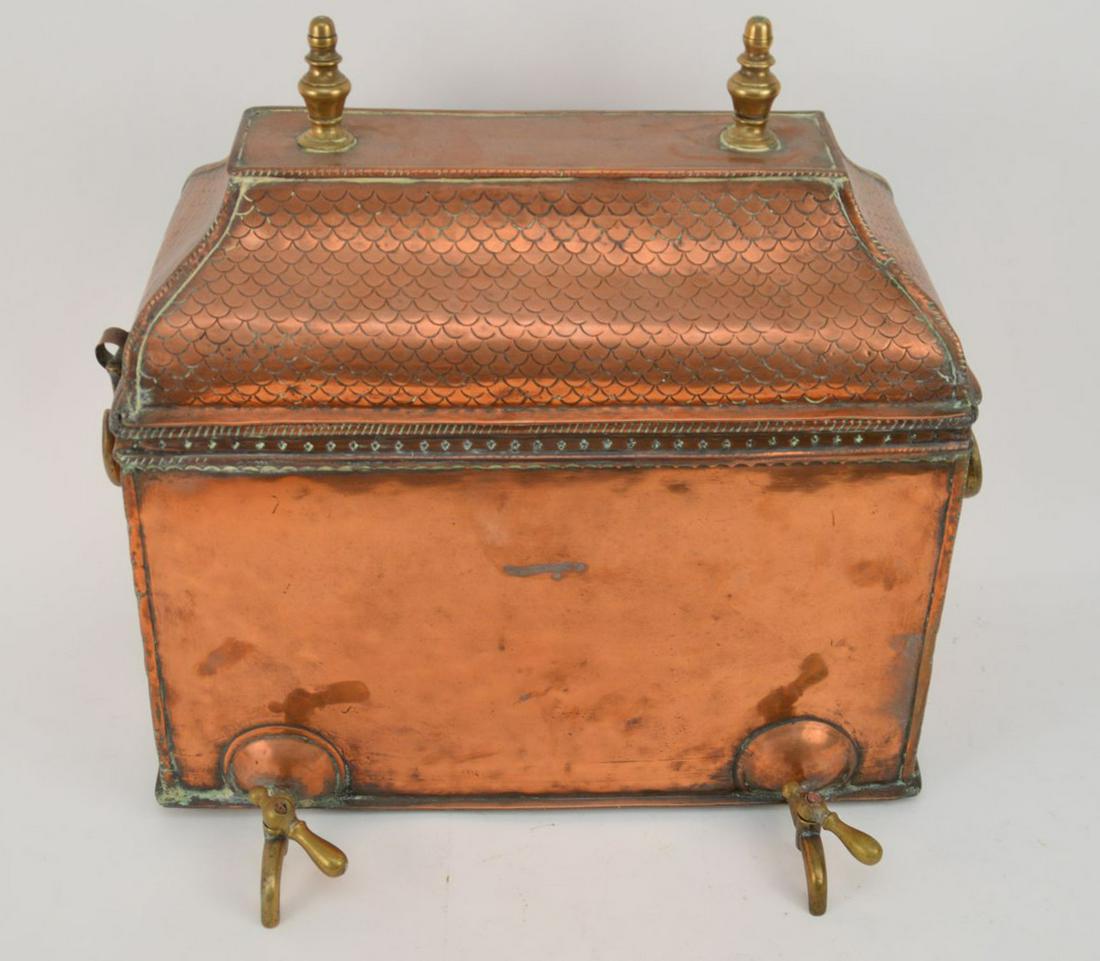 French Copper Water or Beverage Dispenser, 20"h x 18"w: French Copper Water or Beverage Dispenser, 20"h x 18"w x 8 1/2"d (receipt $750 Paris 1999)