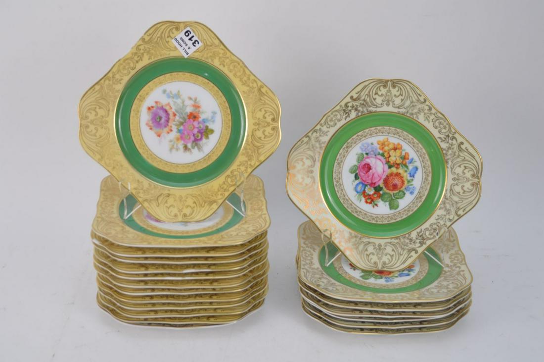 20 Square Dessert Plates, Bavarian & KPM: 20 Square Dessert Plates, Bavarian & KPM
