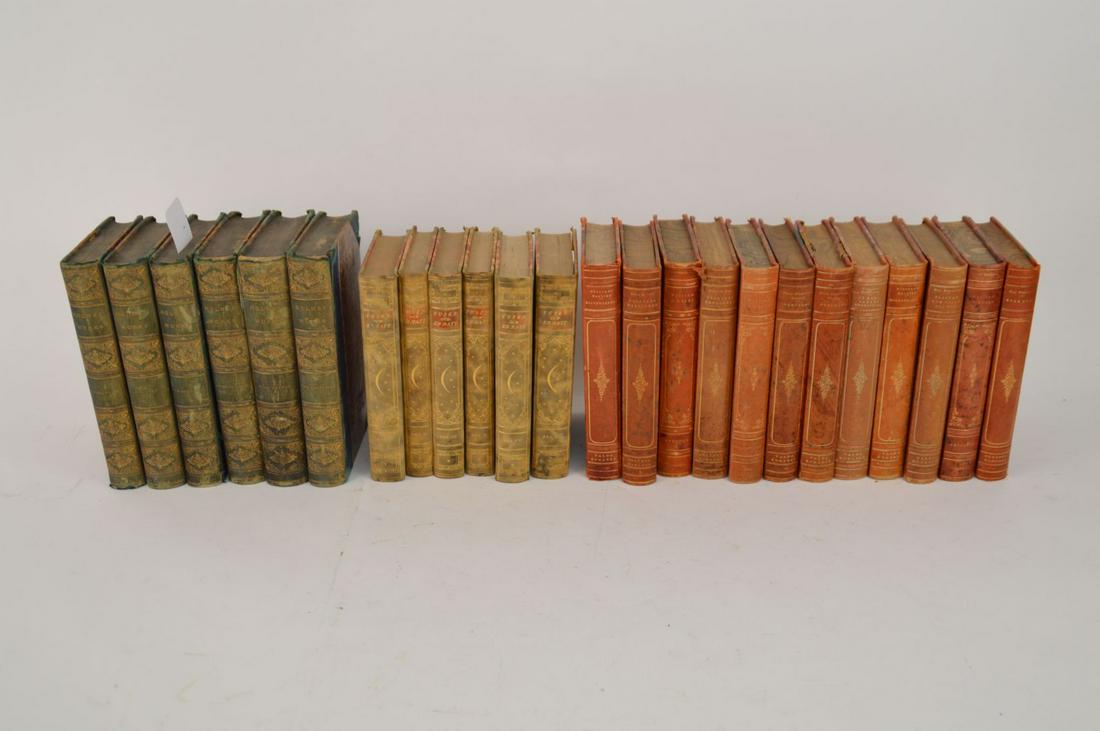24 Books, 19th & early 20th c.: 6 Swedish Books,: 24 Books, 19th & early 20th c.: 6 Swedish Books, leather bound spines, gilded stamped spines and marbleized covers and page edges AND 6 Holmes Works (English) Faded as is Blue Leather Marbleized Red C