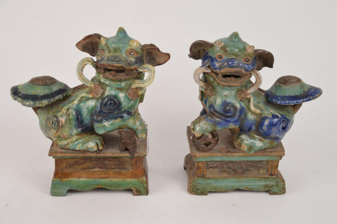 PAIR EARLY CHINESE PORCELAIN FOO DOGS. Condition: no: PAIR EARLY CHINESE PORCELAIN FOO DOGS. Condition: no damage identified. Ht. 11" Wth. 9 1/4" Depth 4 1/2"