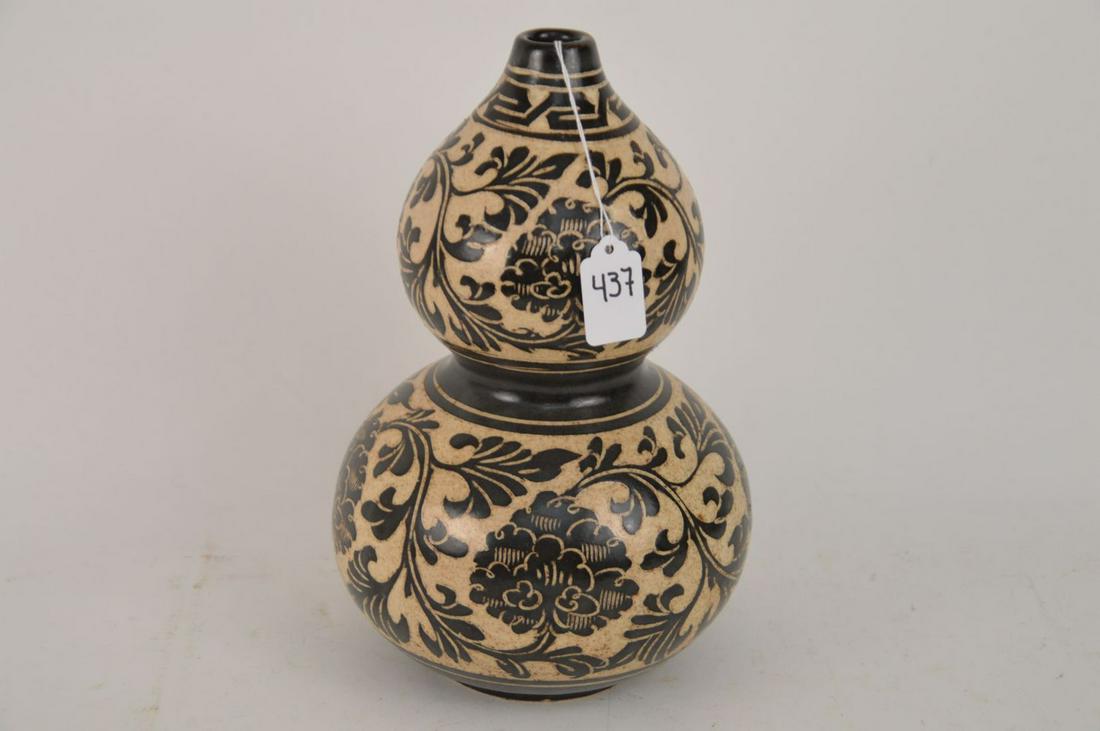 CHINESE YAOZHOU-WARE GOURD FORM VASE. Condition: no: CHINESE YAOZHOU-WARE GOURD FORM VASE. Condition: no cracks or chips. Height 11 3/4" Diameter 7 1/2"