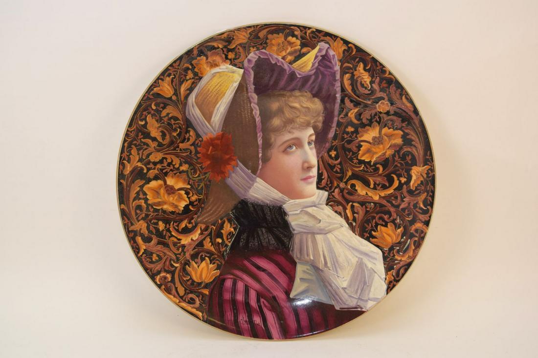 RARE ANTIQUE PORCELAIN CHARGER SIGNED H. CATELIN - (1 of 5)