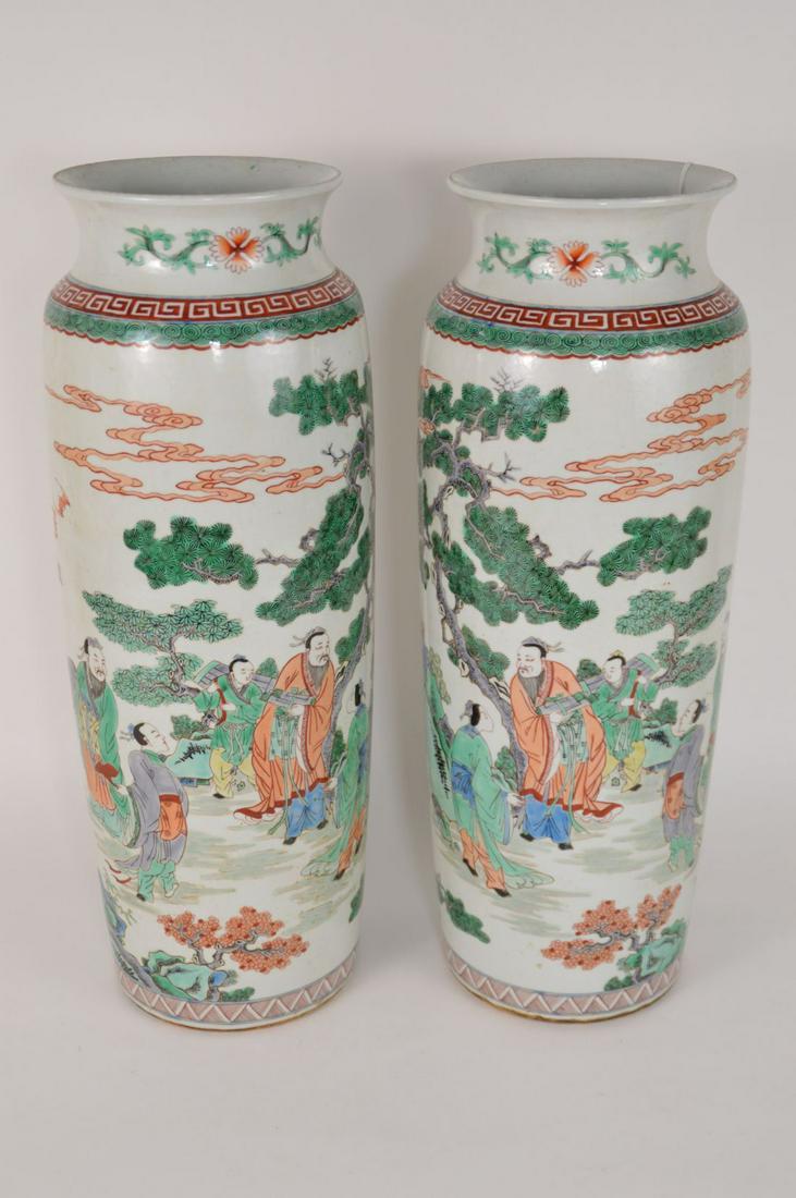 PAIR CHINESE FAMILLE VERTE PORCELAIN WUCAI VASES. (1 of 11)