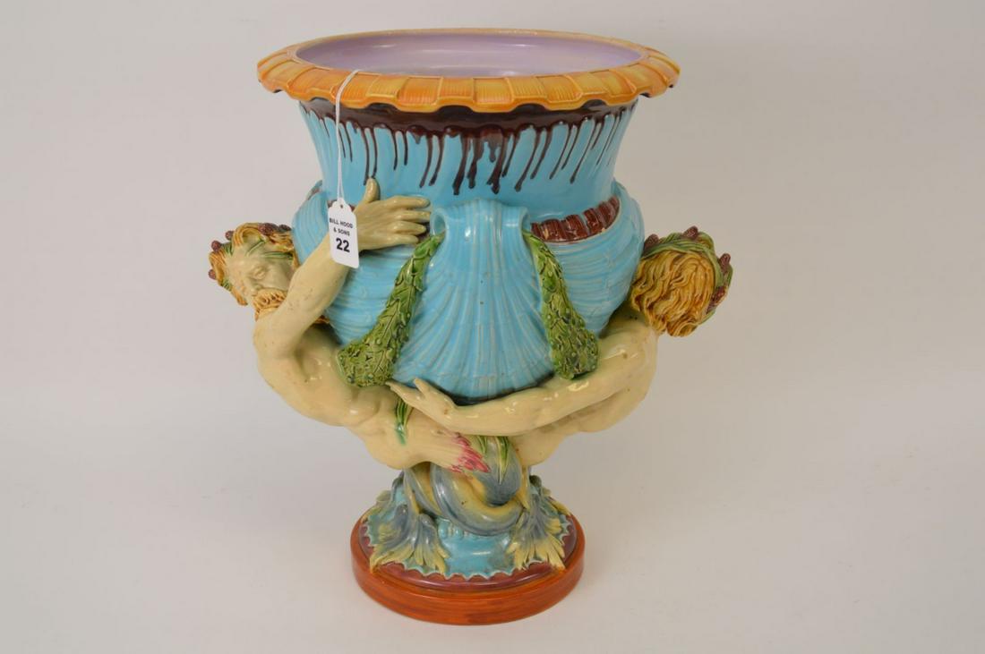 LARGE FIGURAL MAJOLICA VASE.  Condition: no damage (1 of 10)