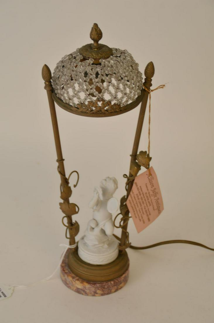 GILT METAL PORCELAIN & GLASS BOUDOIR LAMP.  Condition: (1 of 7)
