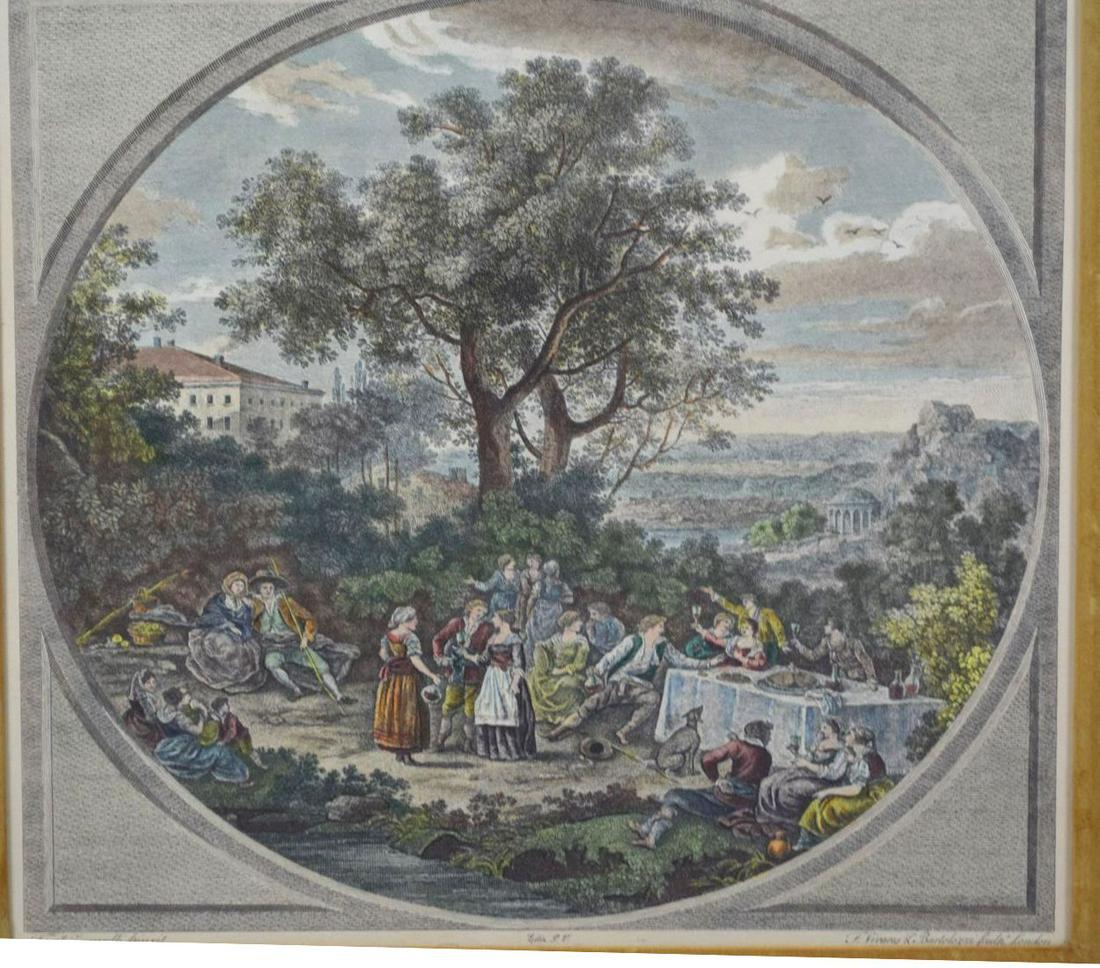 Francesco Bartolozzi (Italian 1728-1815), “Rural: Francesco Bartolozzi (Italian 1728-1815), “Rural Italian Wedding”, Hand Colored Etching, Image Size 17 1/2 x 18 1/2, Framed and Glazed 24 x 25 Inches
