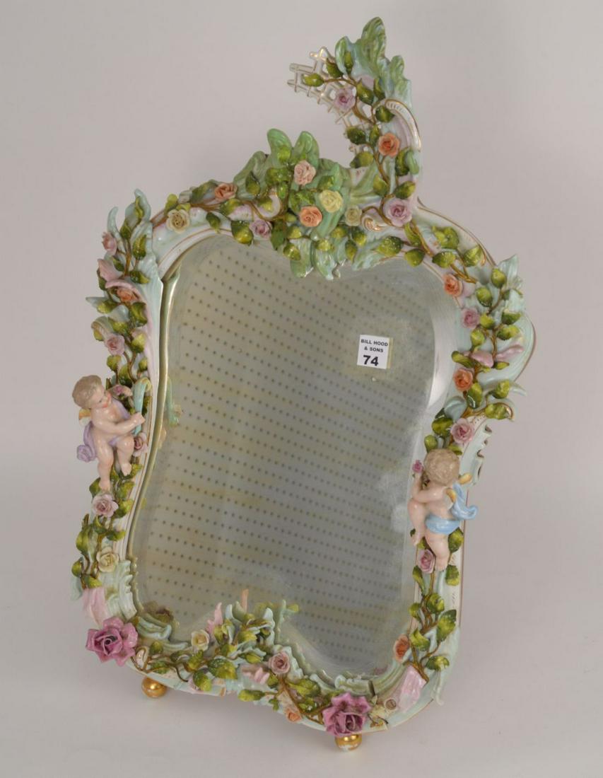 LARGE GERMAN PORCELAIN FIGURAL DRESSER MIRROR. (1 of 6)