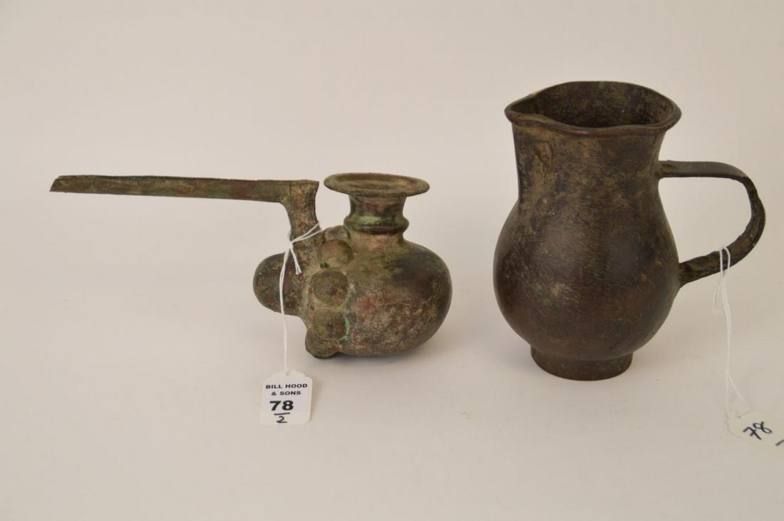 TWO EARLY BRONZE VESSELS - Includes: (1) a hammered (1 of 7)