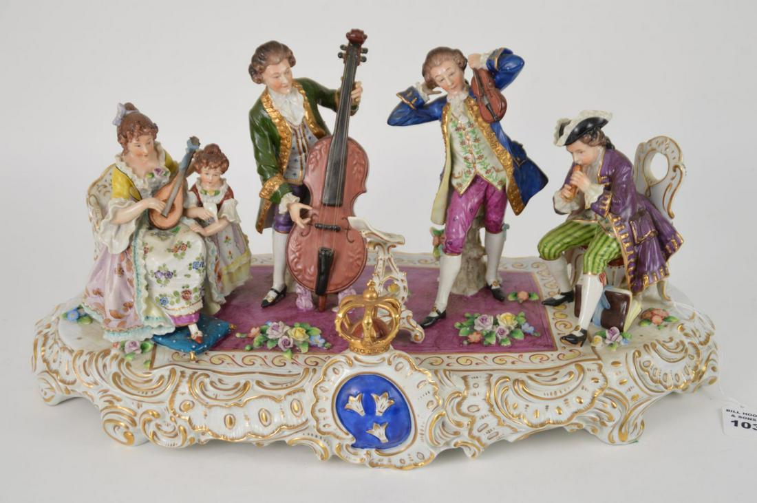 DRESDEN PORCELAIN FIGURAL GROUP.  The piece with a RR (1 of 9)