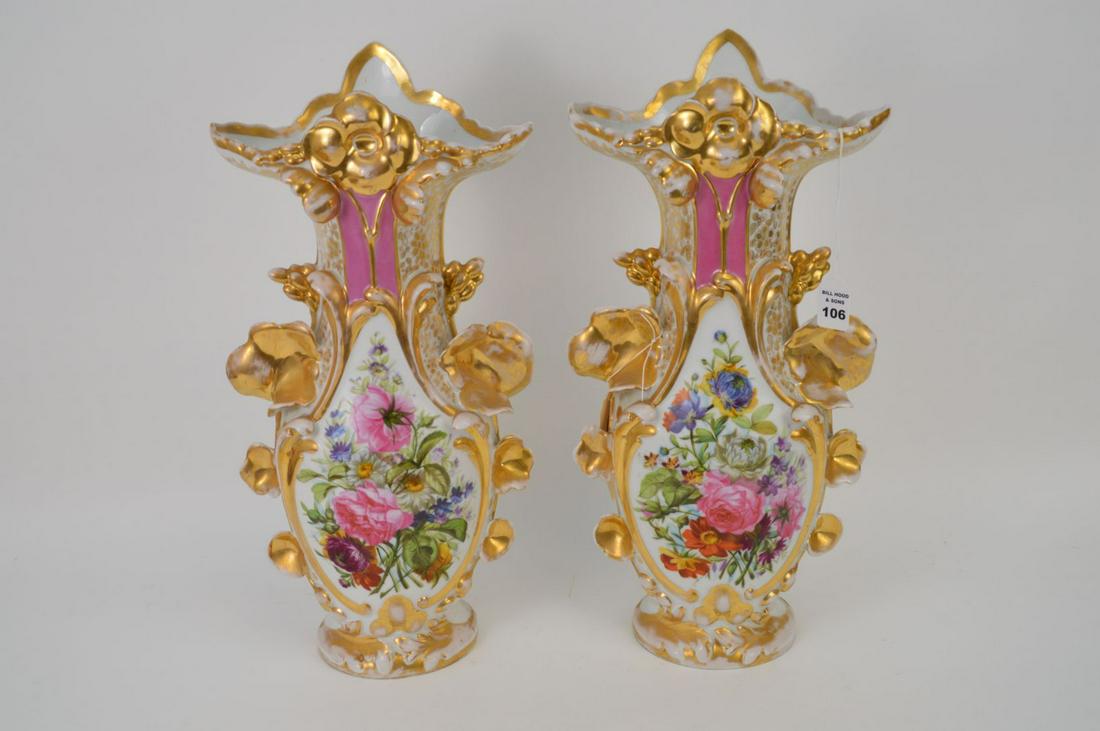 LARGE PAIR OLD PARIS PORCELAIN VASES each with hand (1 of 10)