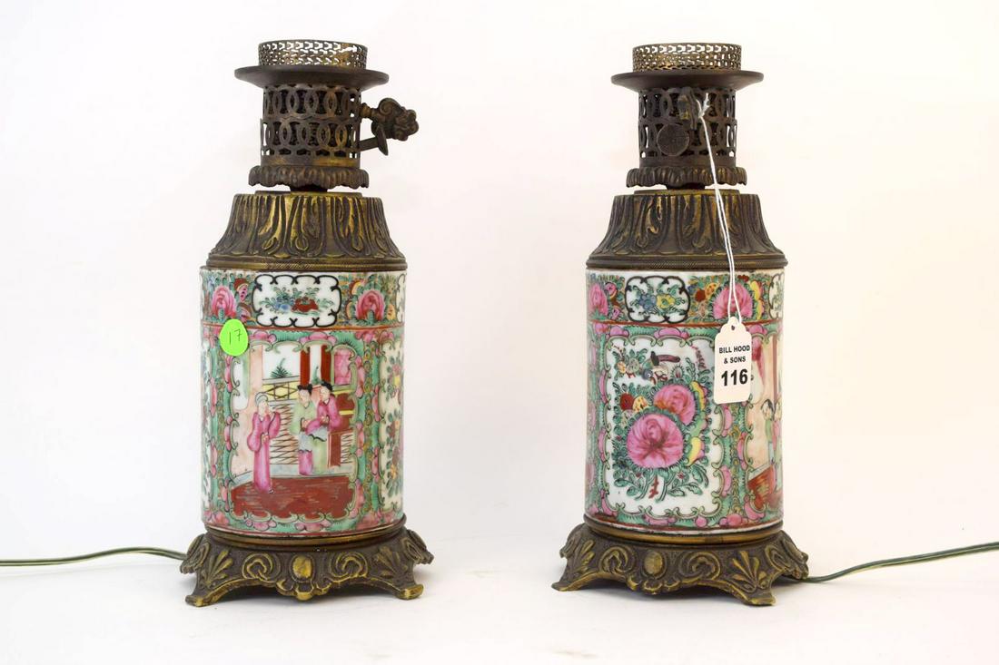 PAIR CHINESE ROSE MEDALLION PORCELAIN BRONZE MOUNTED (1 of 9)