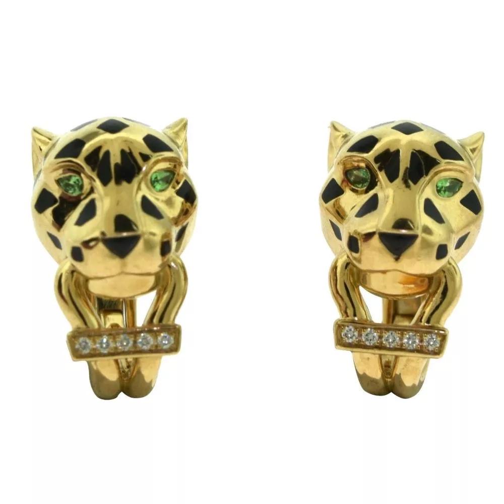 Cartier Panthere Earrings 18K Gold, Lacquer, Diamonds, (1 of 2)
