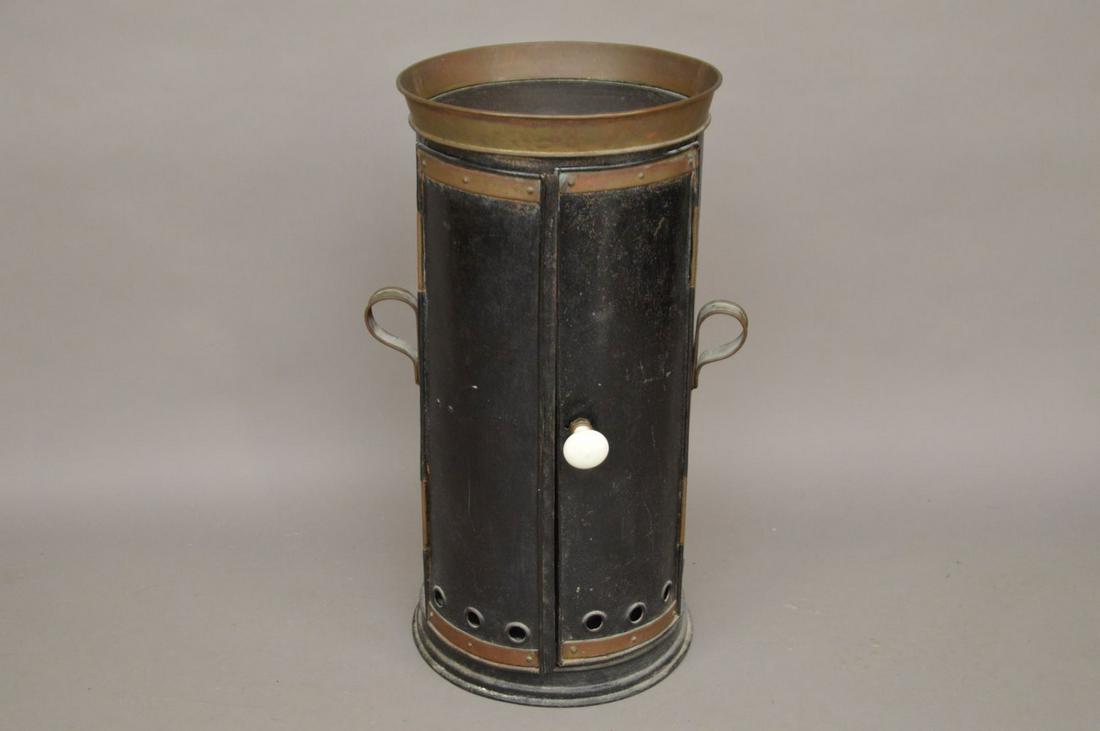 Cylindrical Tole Drum Table with Hinged Door and One: Cylindrical Tole Drum Table with Hinged Door and One Shelf, 30"h x 15"dia