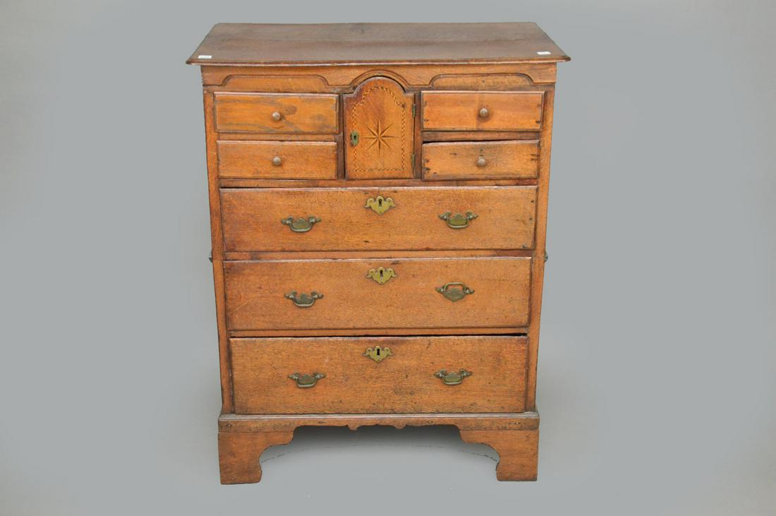 English Oak Chest with 7 Drawers and Center Inlay Door (1 of 15)