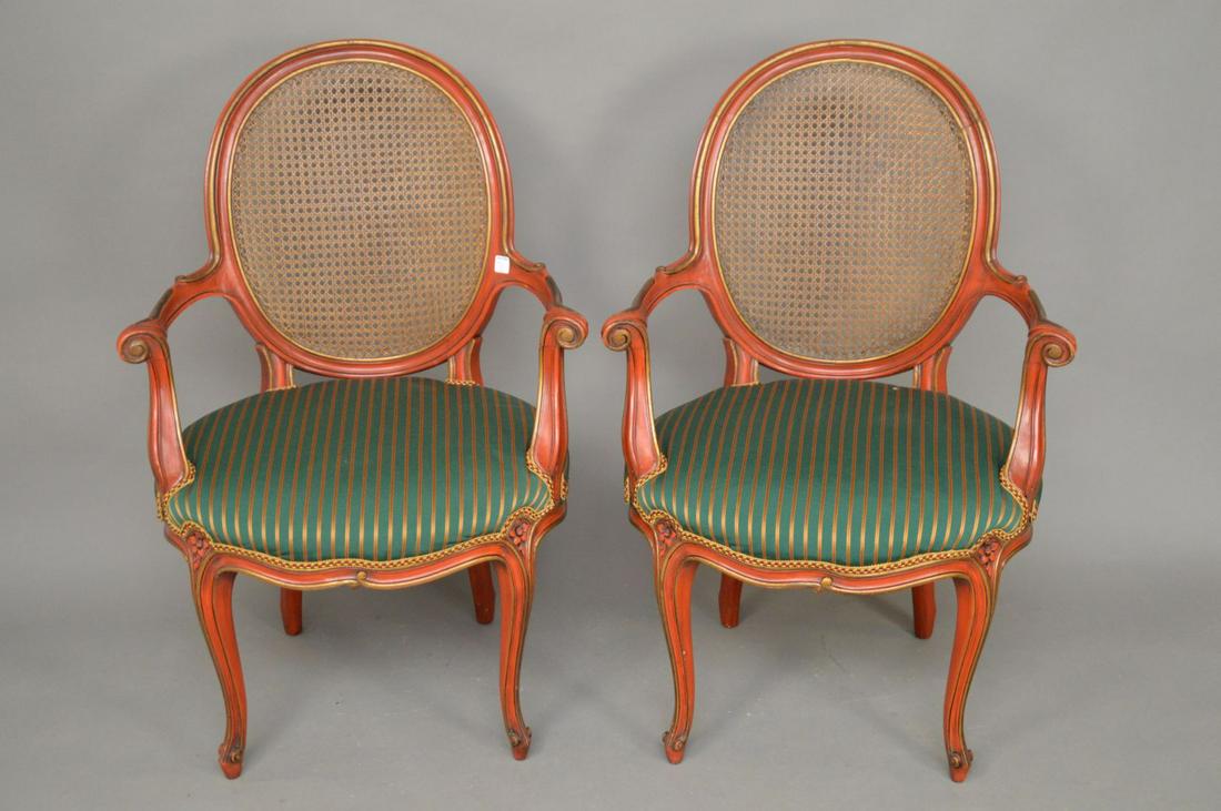 Pair Karges arm chairs, red with gold accents, green (1 of 7)