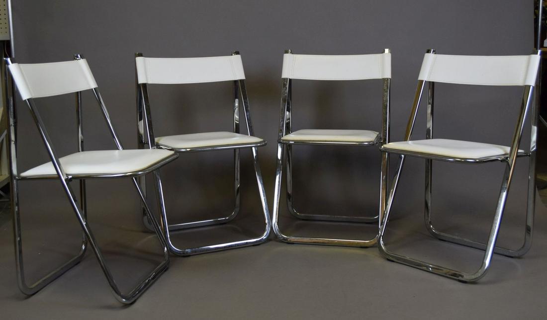4 Italian Folding White Leather and Chrome Side Chairs, (1 of 11)