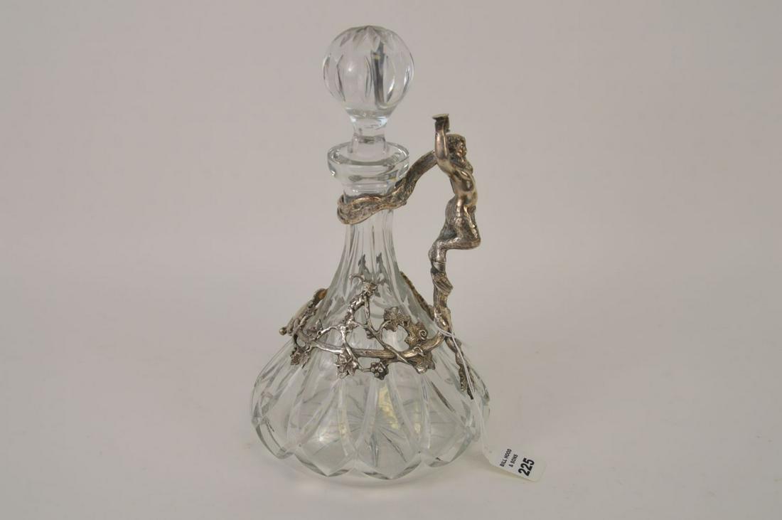 CRYSTAL DECANTER WITH SILVER PLATE SATYR BACCHUS FIGURE (1 of 7)