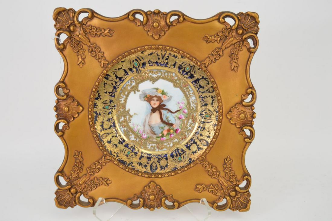 GILT FRAMED EMBELLISHED CONTINENTAL PORCELAIN PLATE - (1 of 4)