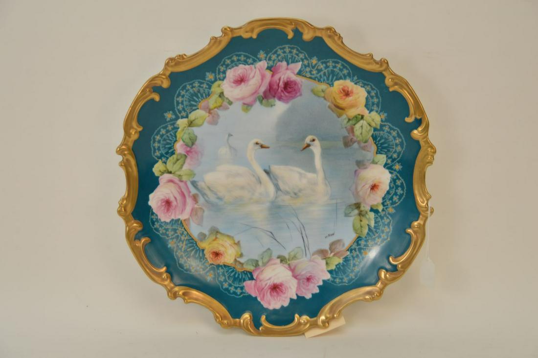 LARGE LHL LIMOGES PORCELAIN CHARGER FEATURING SWANS - (1 of 8)
