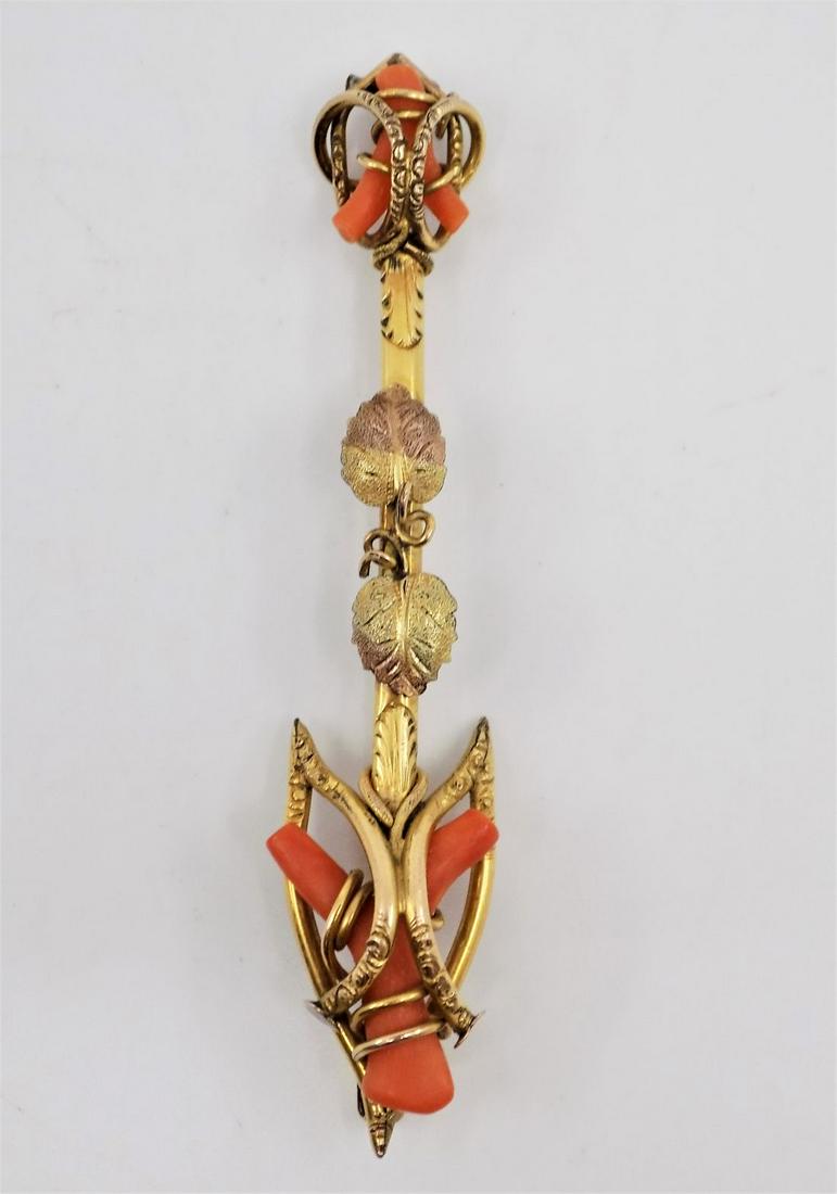 Antique Georgian 18KT Gold Brooch, Mediterranean Coral, (1 of 5)