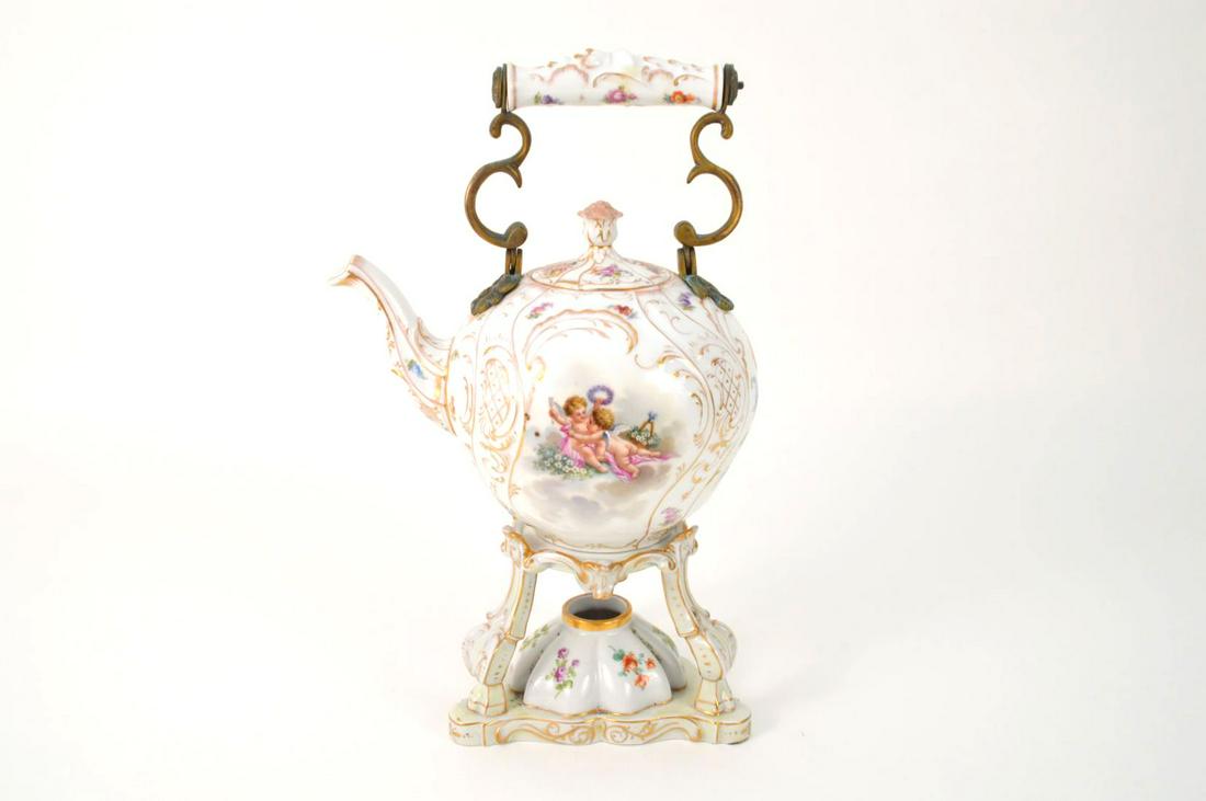 2 pc. Dresden Porcelain Bulbous Form Teapot and Stand (1 of 12)