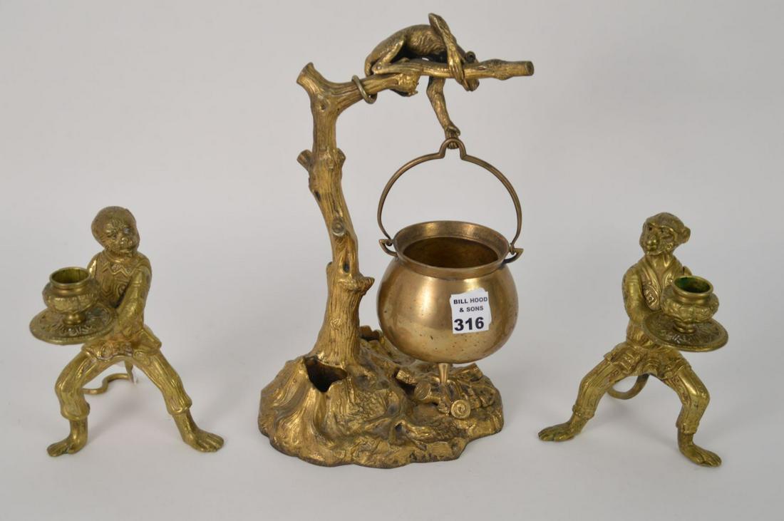 Pair of brass monkey candleholders 6 1/4" H, together (1 of 9)