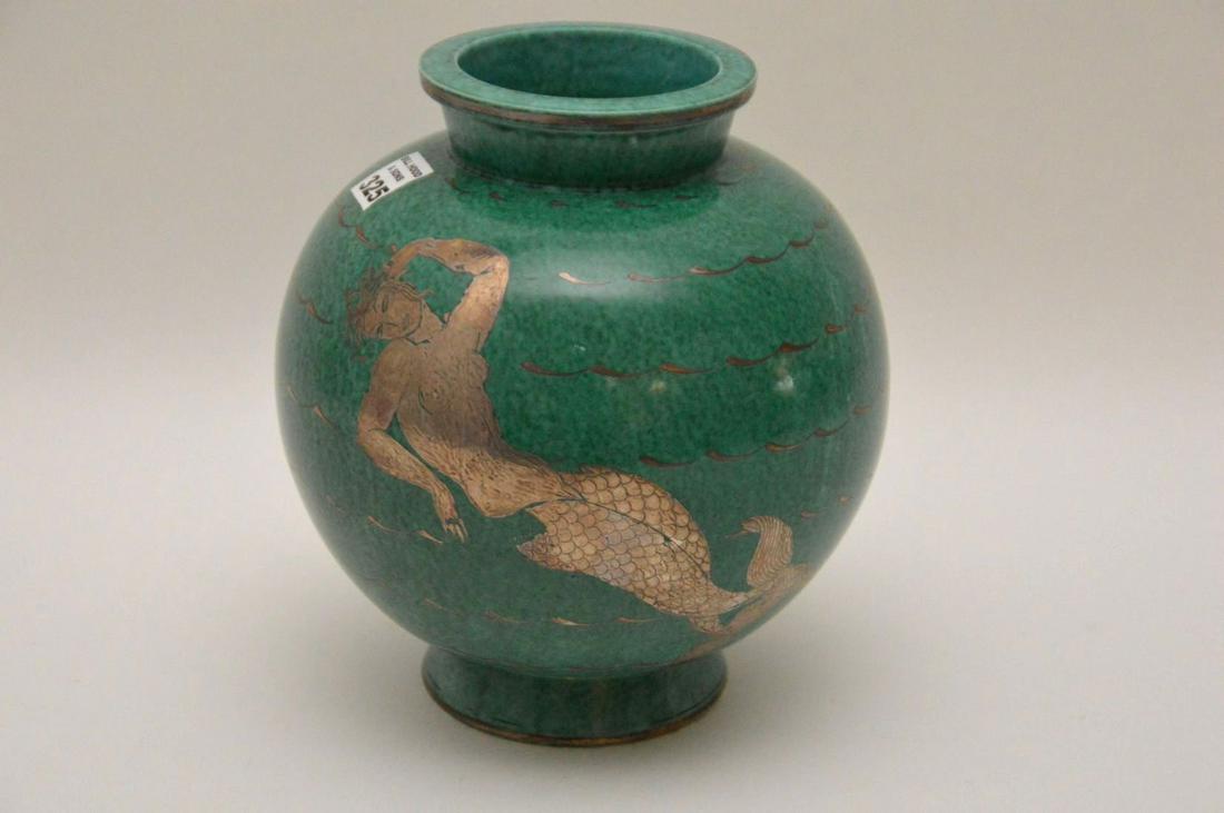 WILHELM KAGE ‘ARGENTA’ GREEN GLAZED STONEWARE VASE - (1 of 14)