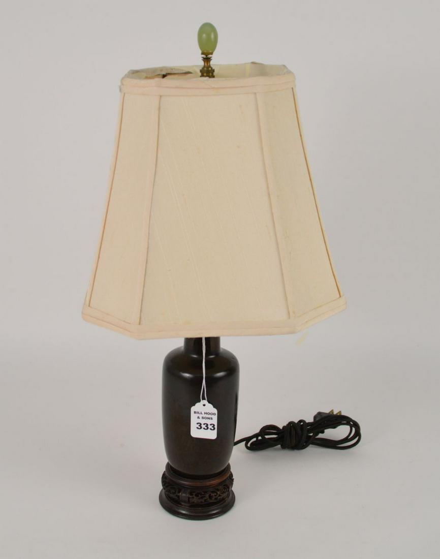 MID-CENTURY CHINESE BROWN GLAZED PORCELAIN LAMP - Small (1 of 3)