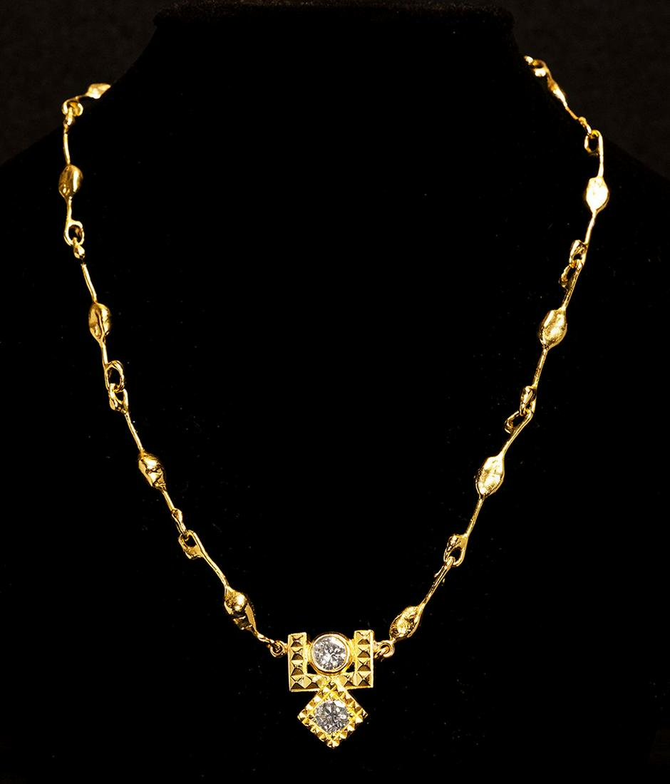18K Yellow Gold Diamonds Brutalist Necklace.  Approx (1 of 9)