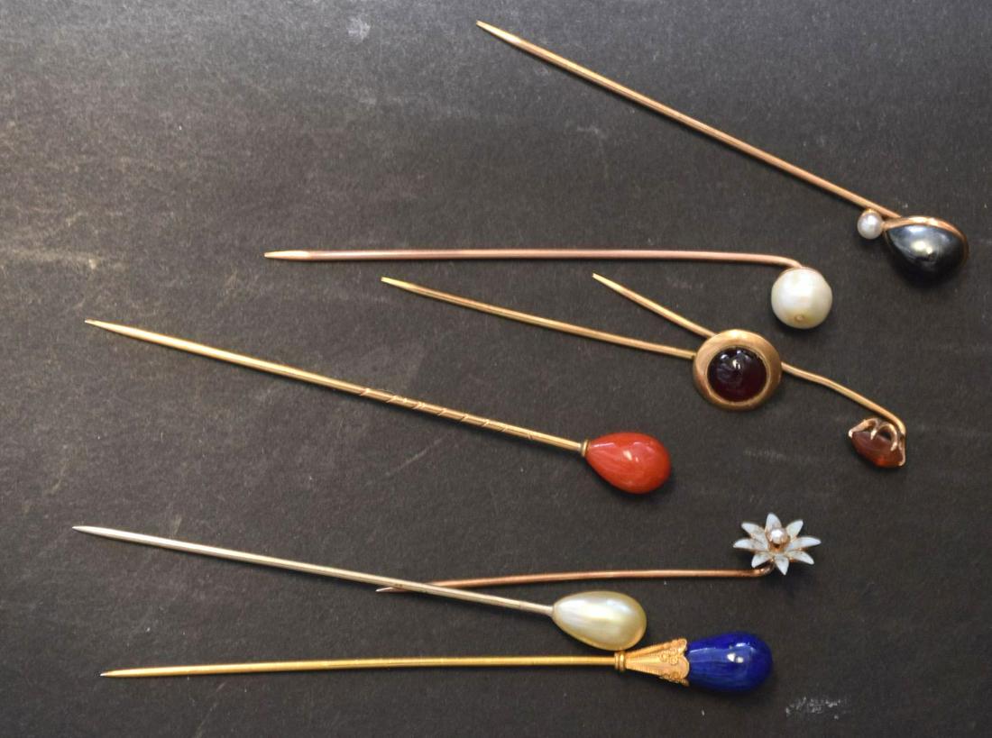 8 - 14k Gold Hat Stick Pins. Size 1.75" - 2.75" Total (1 of 8)