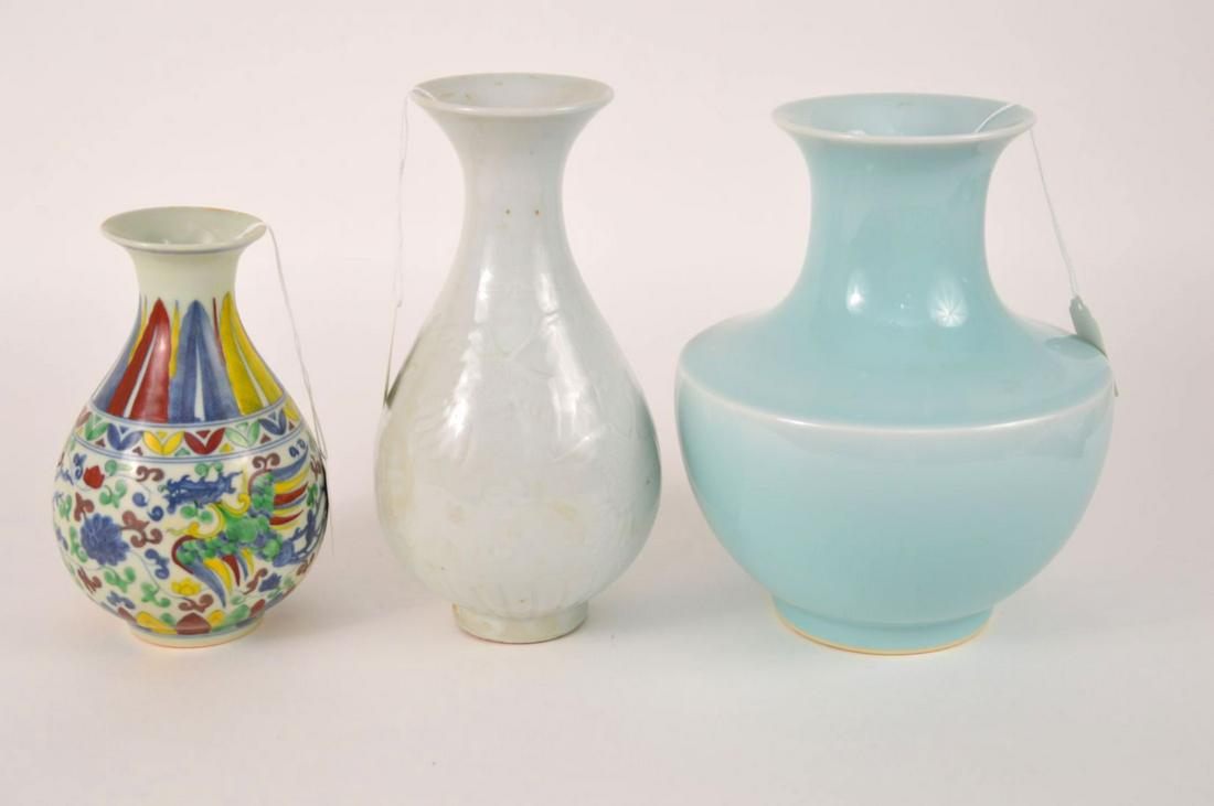 THREE CHINESE POTTERY VASES - Includes: (1) Celadon (1 of 6)