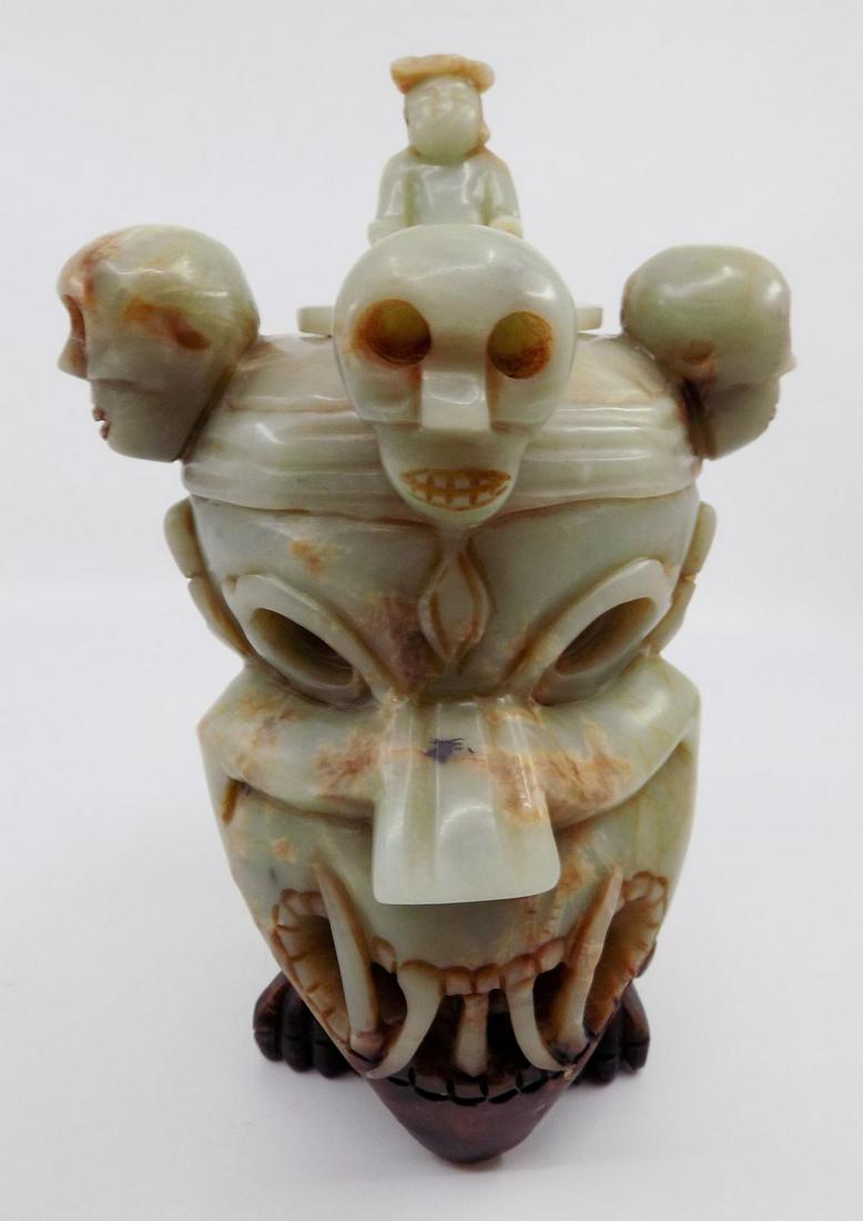 Antique Carved Jade Skull Censor With Lid,  Dimensions: (1 of 5)