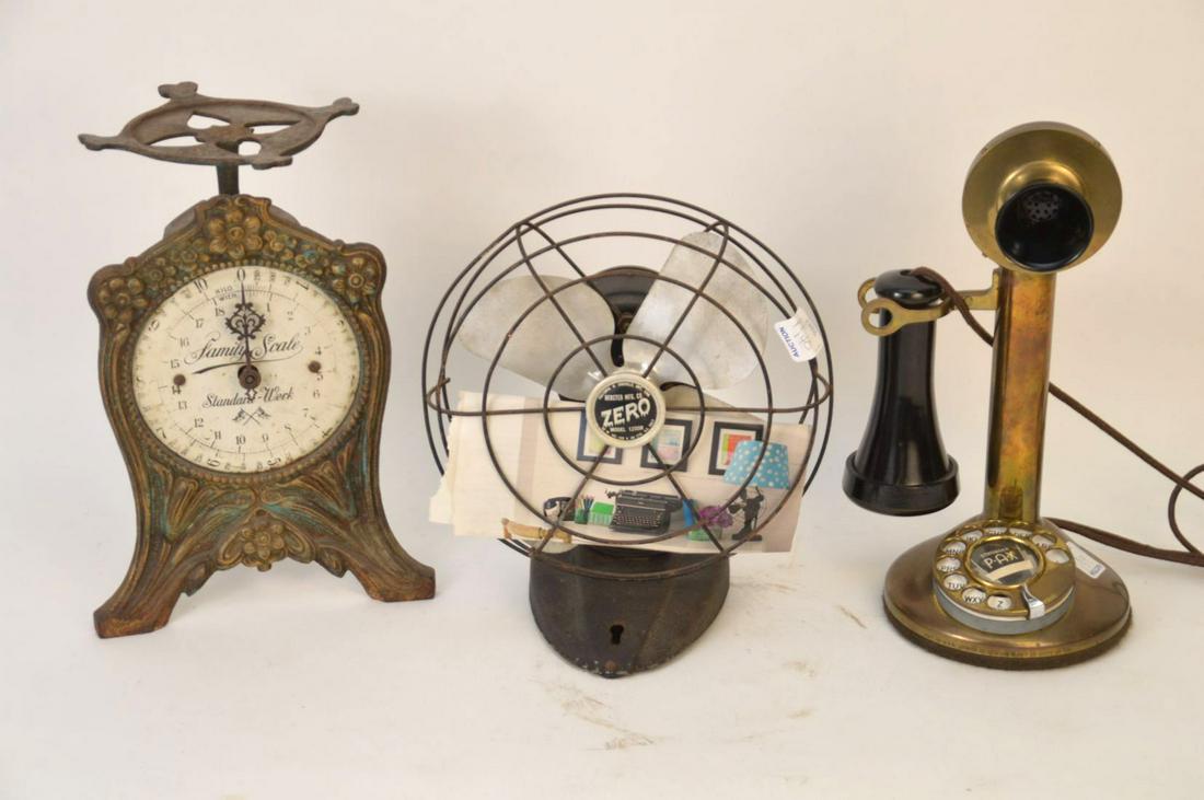 3 Early 20th c. Pieces;  Brass Candlestick Phone (1 of 11)