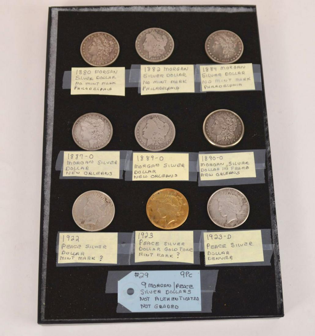 Vintage 9pc. Lot Morgan and Peace Silver Dollars, (1 of 4)